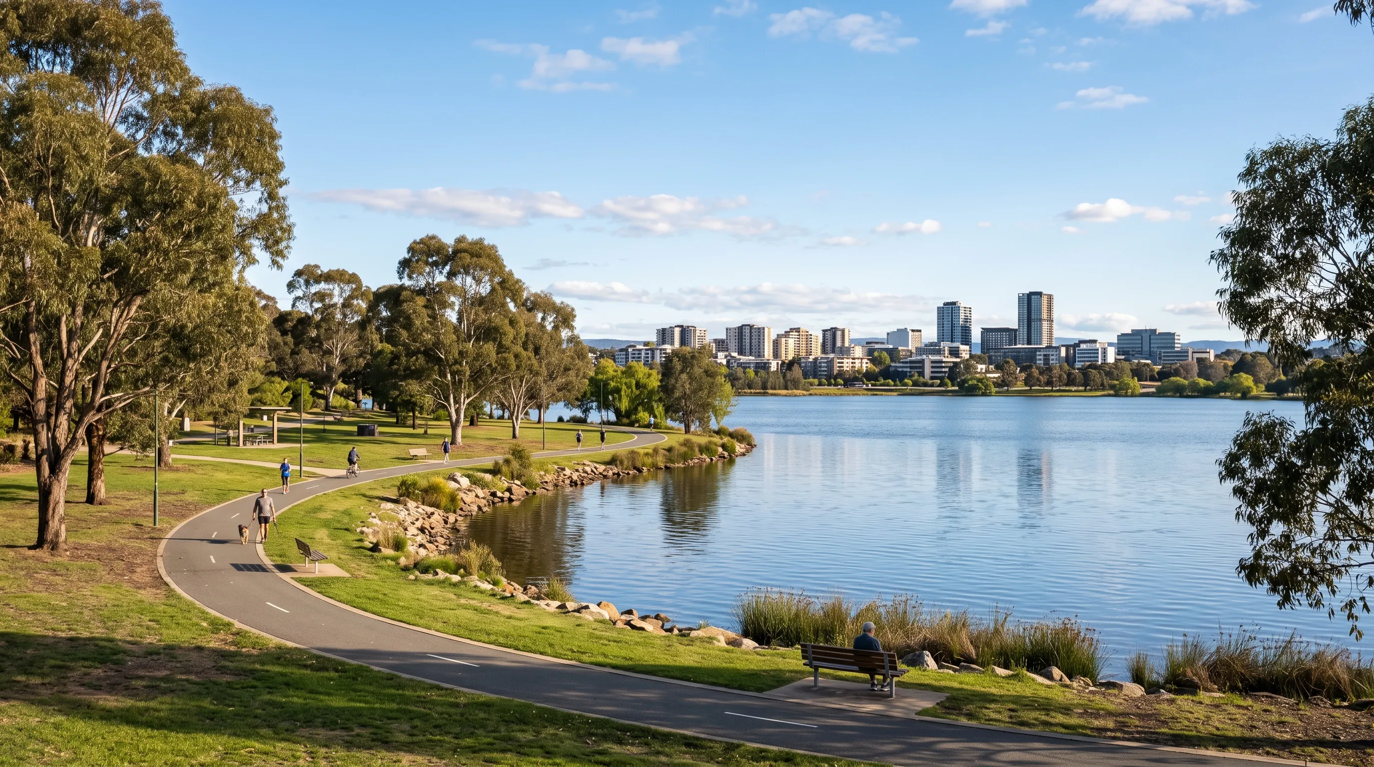 Lake Ginninderra foreshore and the Belconnen town centre