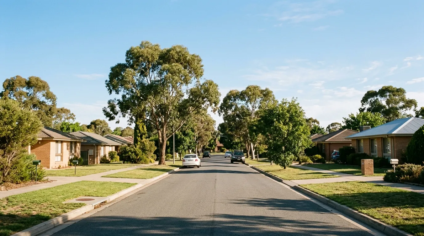 A leafy residential street in Chifley, Canberra