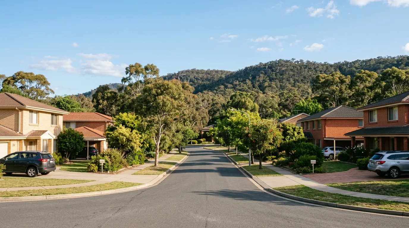 A residential street in Isaacs backing onto Isaacs Ridge, Canberra