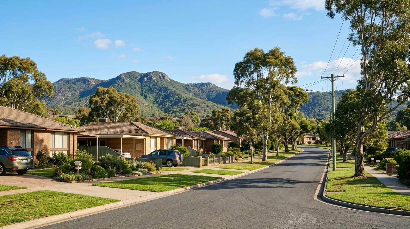 A residential street in Kambah below Mount Taylor and the Urambi Hills