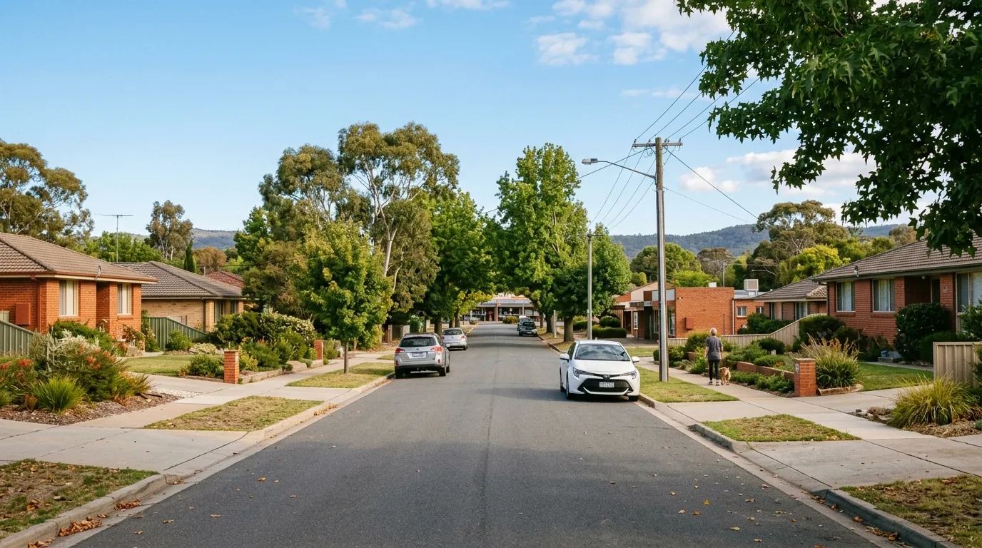 A suburban street near the Mawson shops in Woden Valley, Canberra