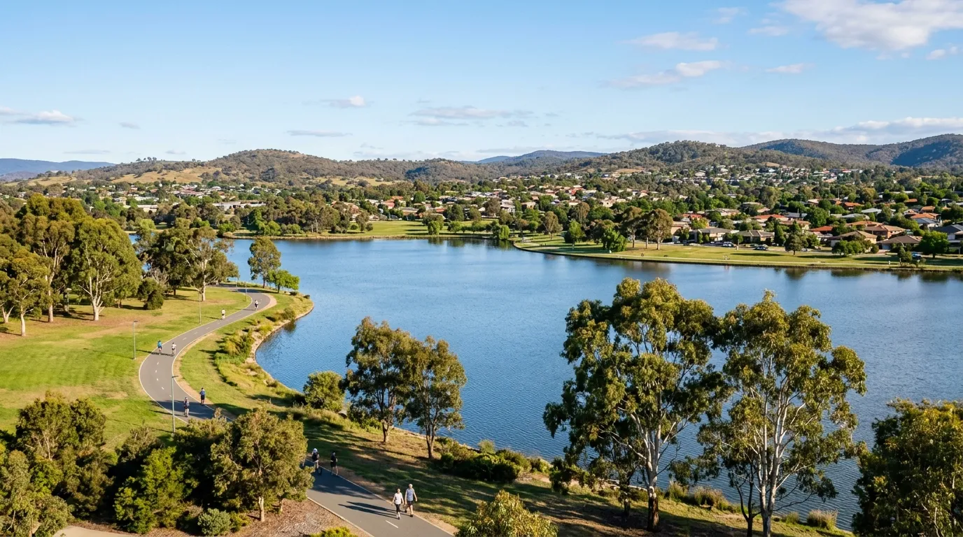 Lake Tuggeranong and the surrounding suburbs